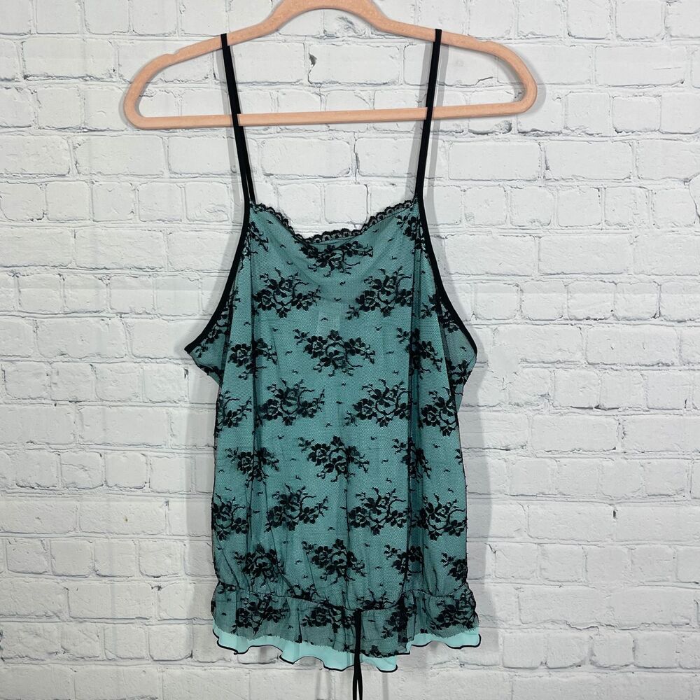 VTG Top Women XL Mesh Green Black Sheer w/ Skulks Whimsygoth Punk Vampire Goth